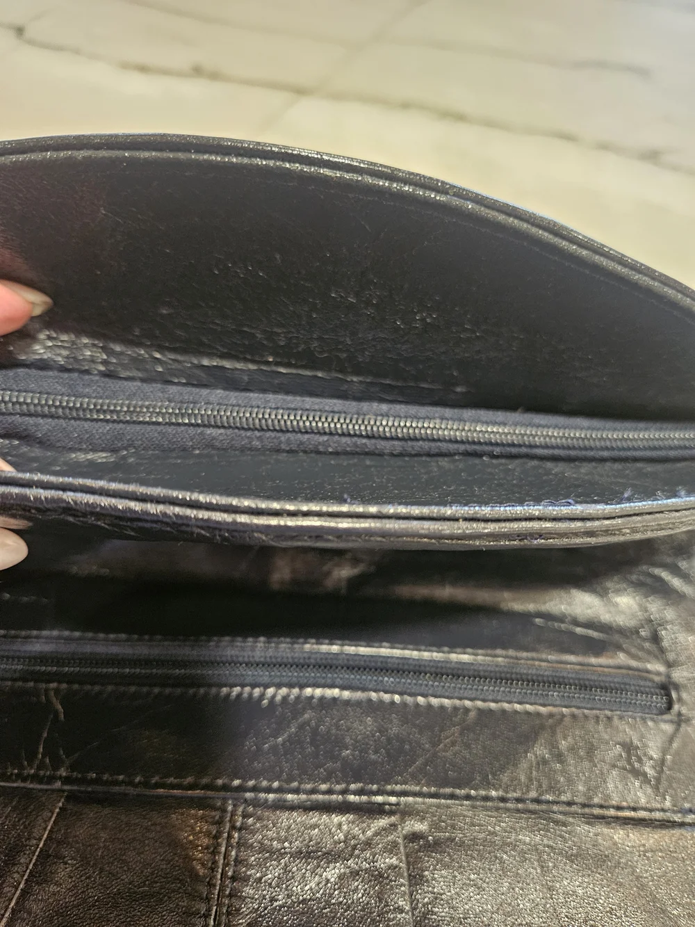 Vintage 1980s Hi-Bags Black Leather Fold-Over Clutch - Made in Korea